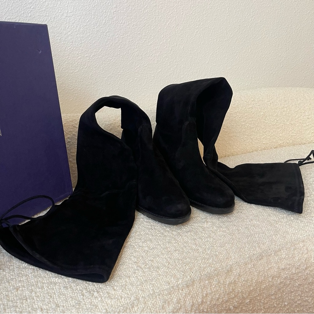 Stuart Weitzman Elevated Black Suede Over The Knee Boots - Picture 5 of 13